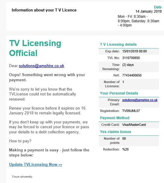 Email Licensing Scam