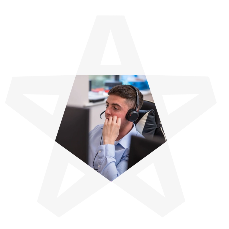 Man with headset on in Amshire